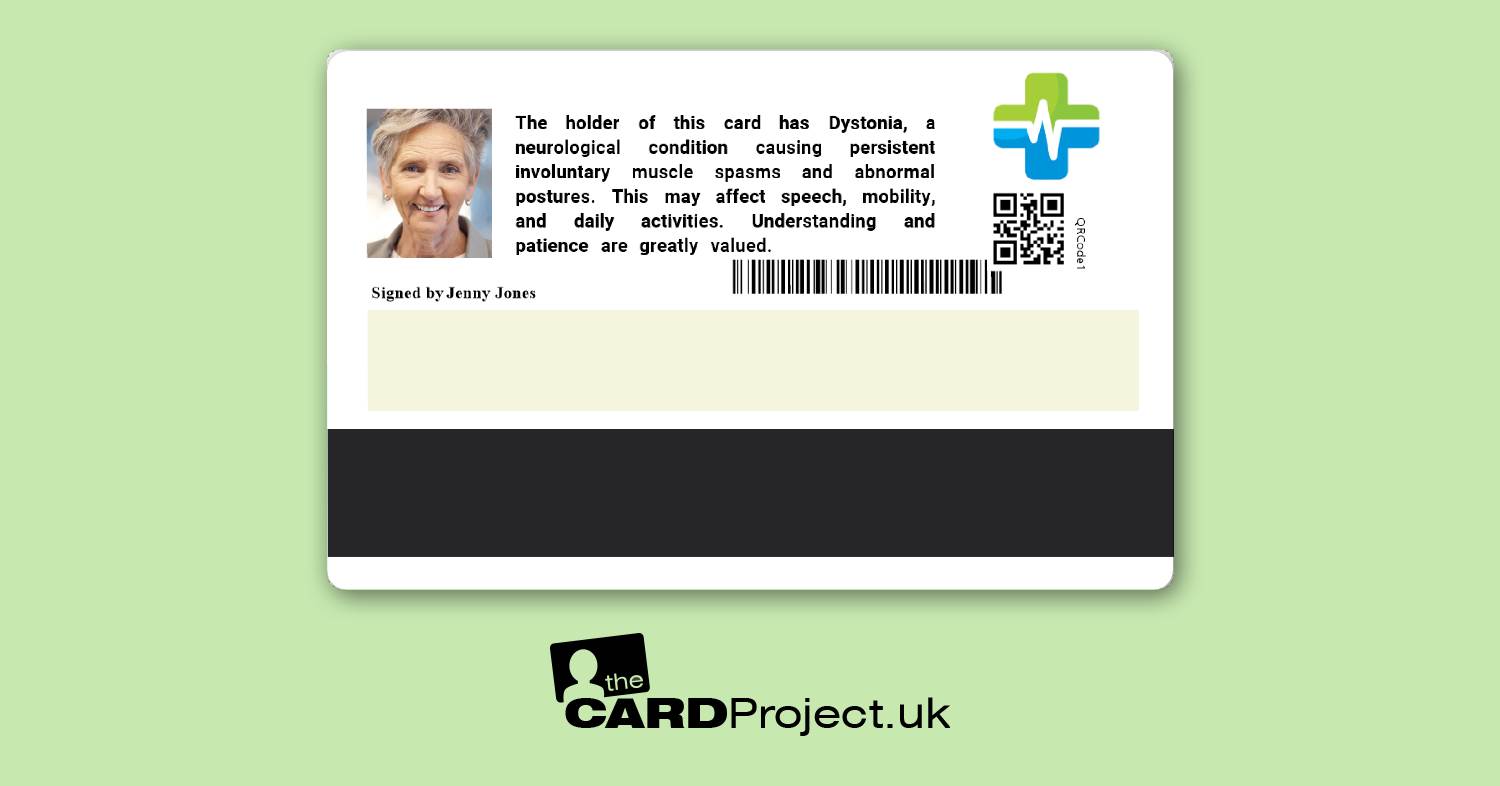 Premium Dystonia Medical ID Card  (REAR)